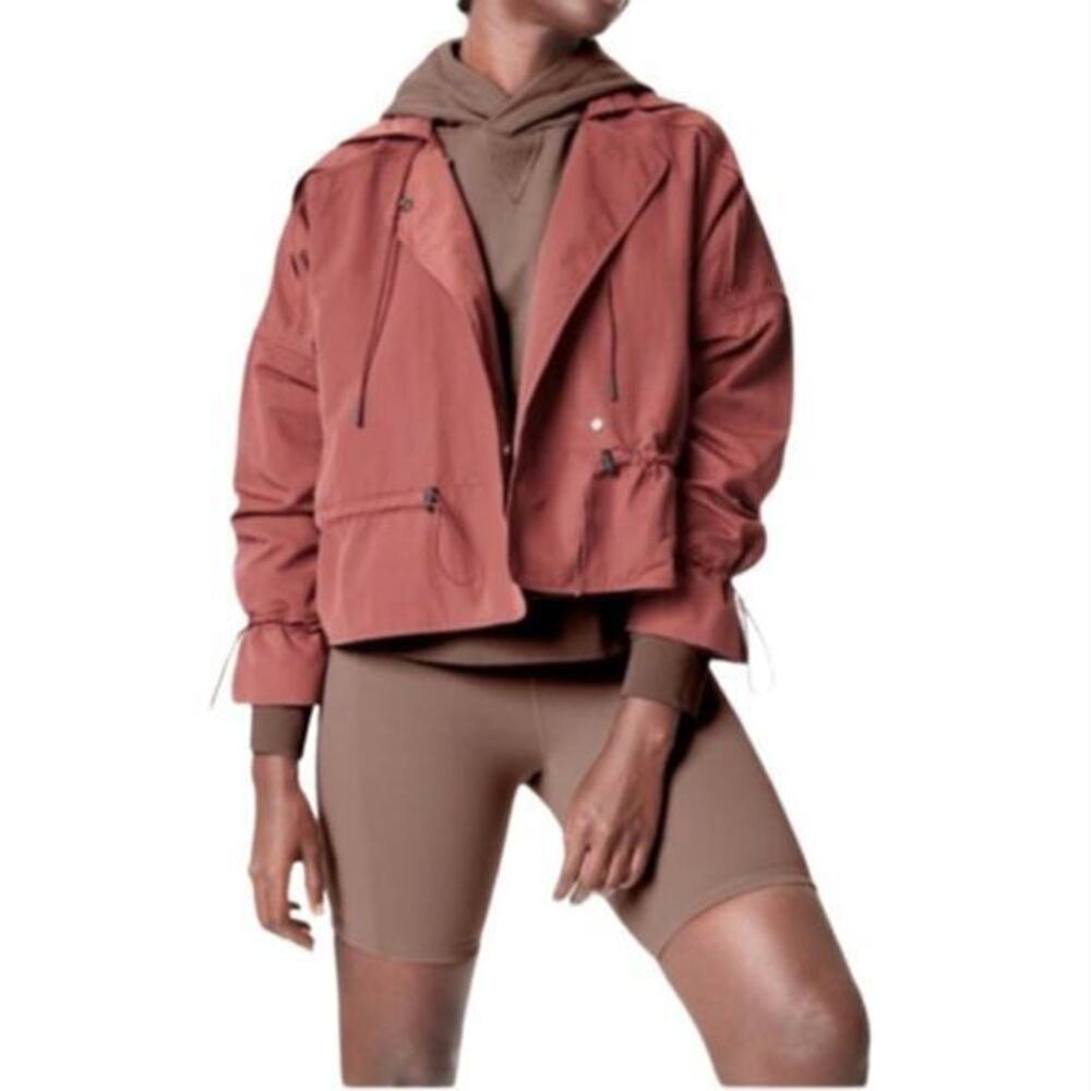 Athleta Jacket small Spring cropped boxy Red Maroon Acadia sporty‎ moto